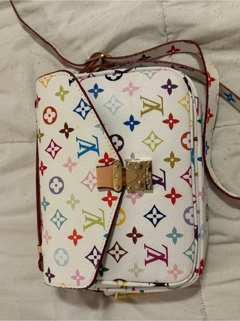 Multicolor Monogram White Canvas Shoulder Bag